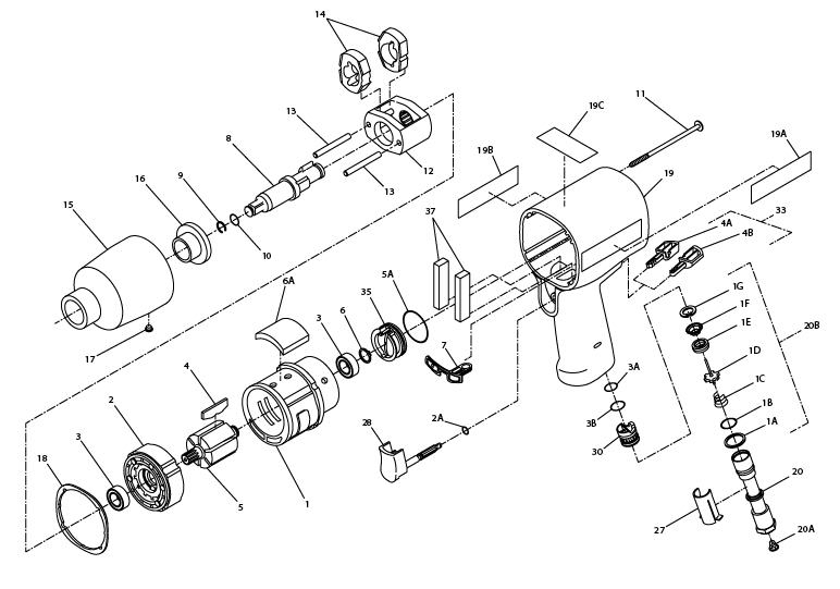 Diagram Diagram and Parts List for IR2131-2  Ingersoll Rand Wrench